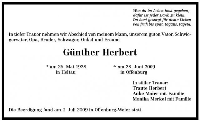 Herbert Guenther 1938-2009Todesanzeige